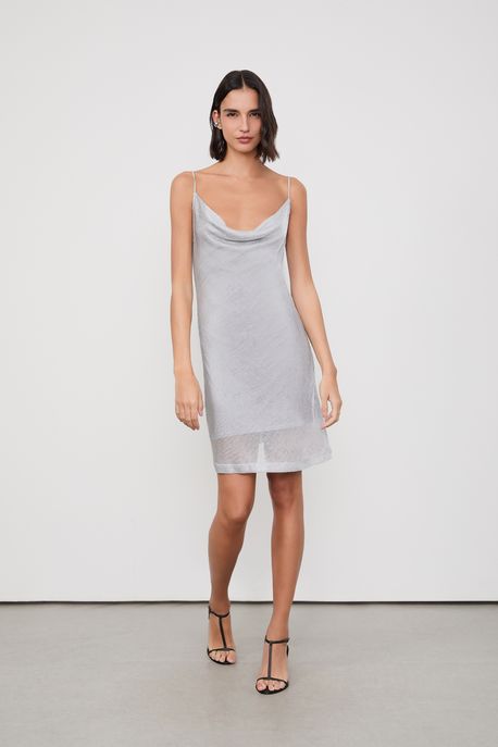 Vestido De Malha Metalizada Prata - M