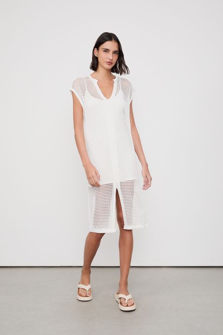 Vestido De Tricot Bicolor Off White - P