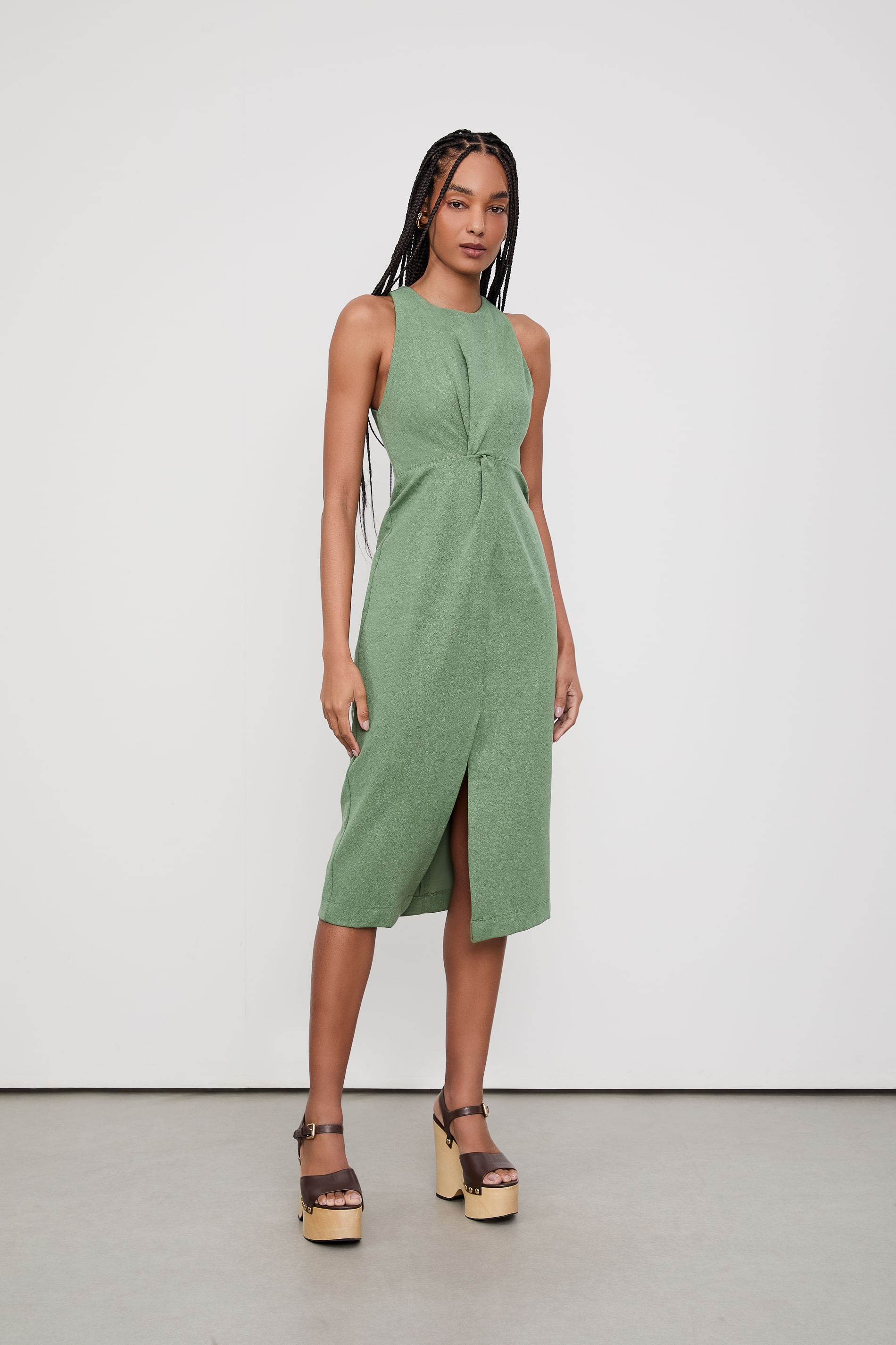 Vestido Midi Entrelaco Creponado
