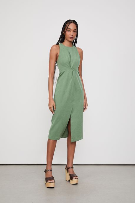 Vestido Midi Entrelaco Creponado Verde Confrei - G
