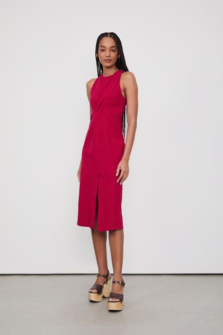 Vestido Midi Entrelaco Creponado Vermelho Calda - G