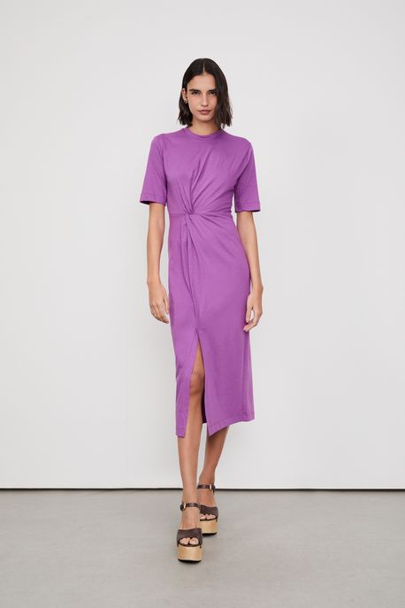 Vestido Midi Entrelaco Manga Curta Roxo Paisley - PP