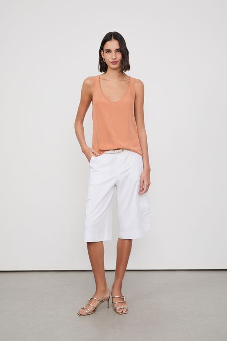 Bermuda Alfaiataria Cargo Cinto Couro Off White - G