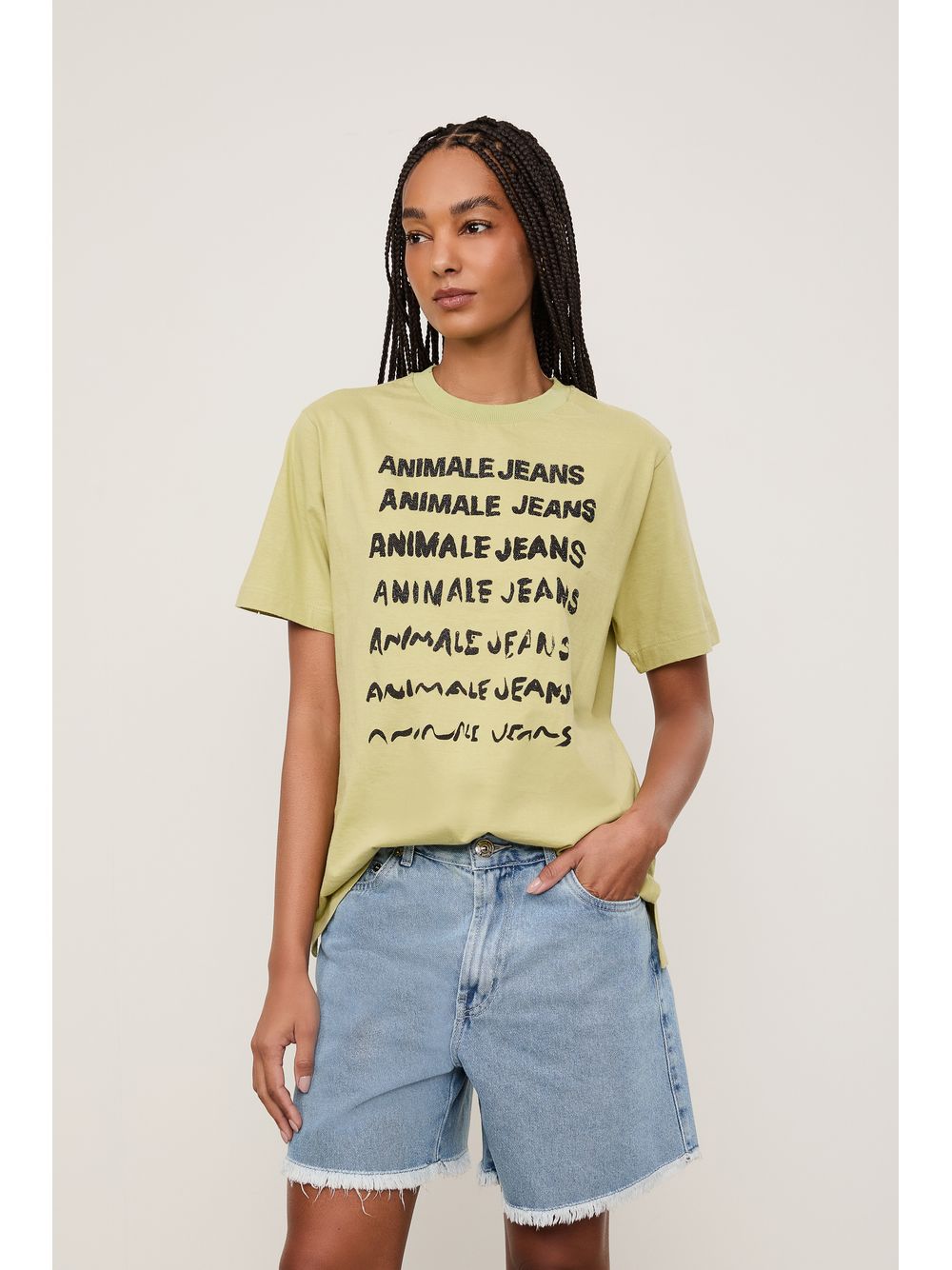 Animale — Bermuda Jeans Trapezio Bordado Buzios