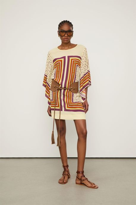 Vestido Curto Estampado Est Lenco Cobogo Modart e Acai - 38