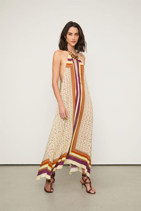 Vestido Com Amarração Midi Estampado Est Lenco Cobogo Modart e Acai - 38