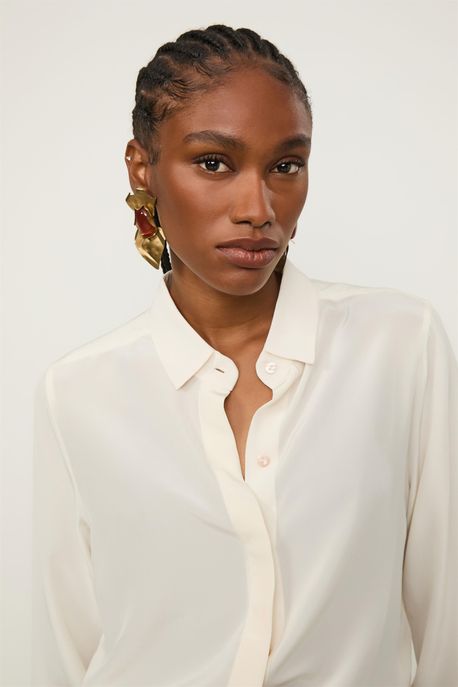 Camisa De Seda Básica Off White Manga Longa Off White - 38