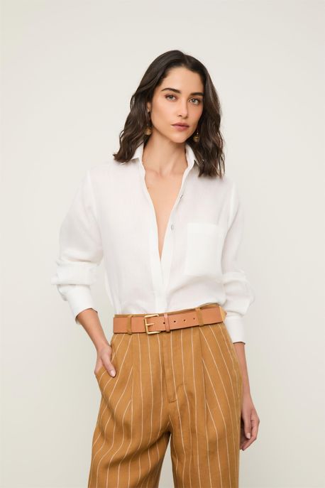 Camisa Básica De Linho Off White - 42