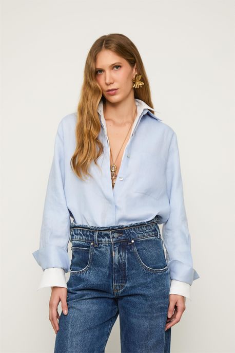 Camisa Básica De Linho Azul - 44