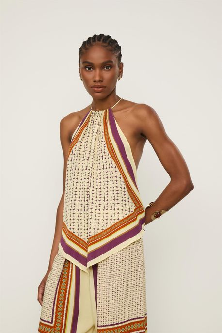 Blusa Com Amarração Estampada Est Lenco Cobogo Modart e Acai - 34