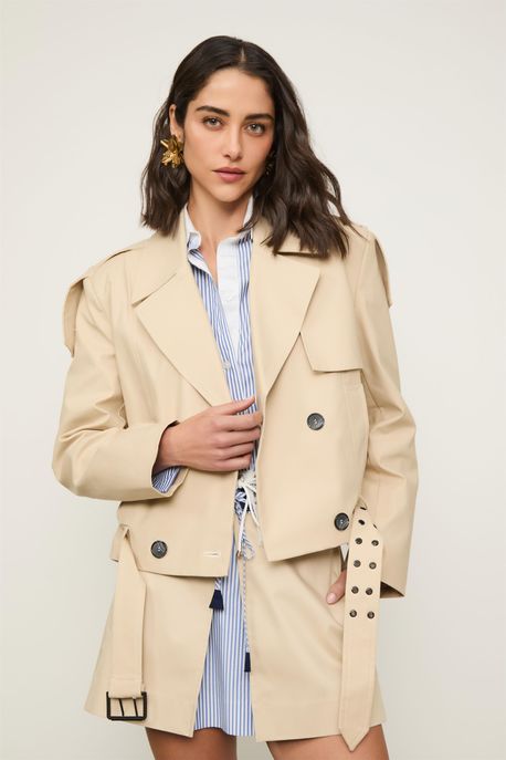 Trench Curto Bege Bege - 38
