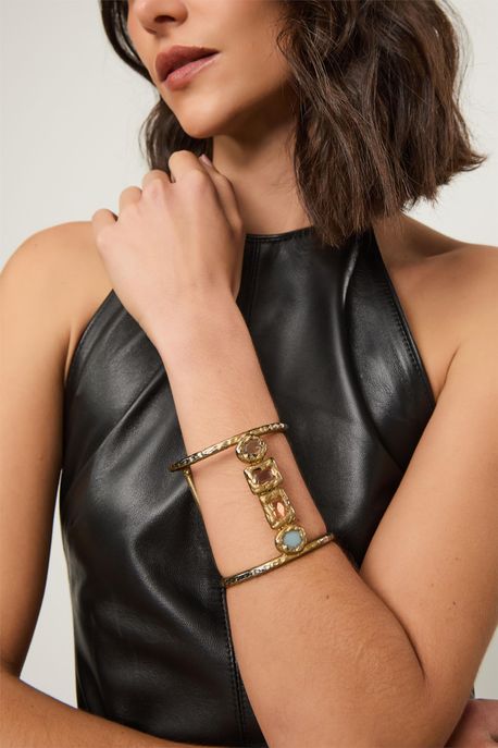 Pulseira Dourada Organica Com Pedras Ouro - U