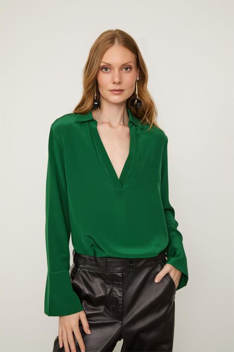 Camisa Polo De Seda Verde Manga Longa Verde Eden - 40