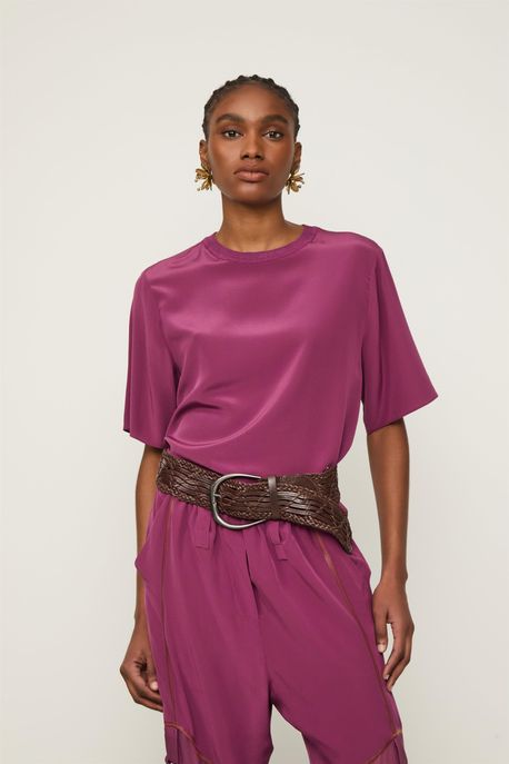 Camiseta De Seda Roxo Gola Rib Roxo Acai - 40