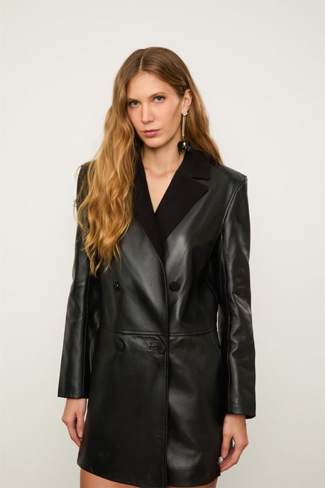 Blazer De Couro Transpassado Classico Preto - 36