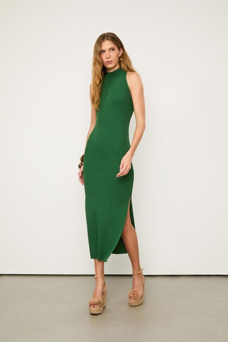 Vestido De Tricot Midi Verde Sem Manga Com Gola Alta Verde Eden - G