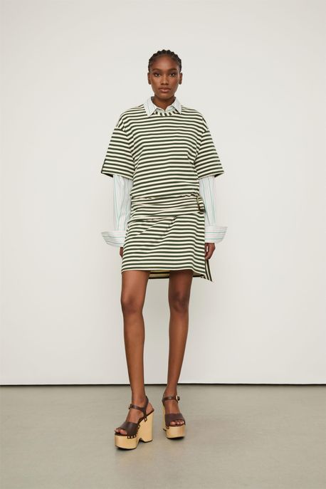 Vestido Malha Fio Tinto Verde/Off White - PP