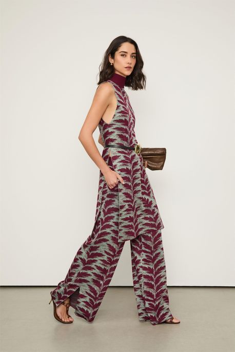 Tunica Tricot Midi Fendas Estampa Folhagem Est Folhagem - P