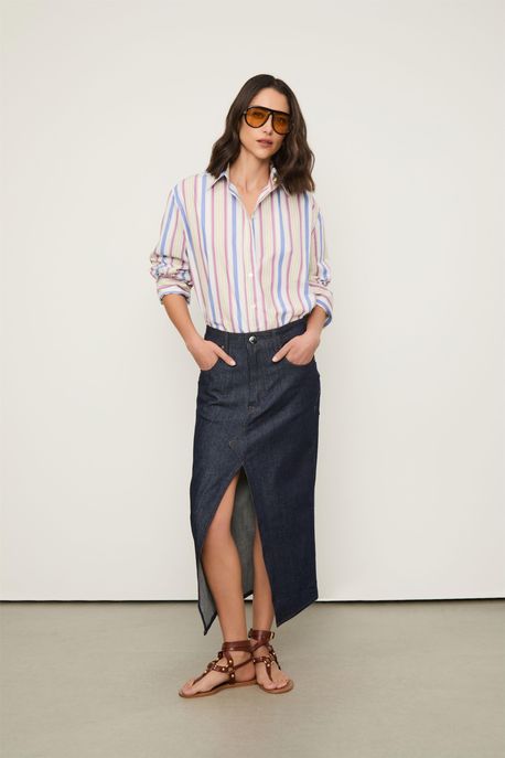 Saia Jeans Fenda Raw Jeans Escuro - 36