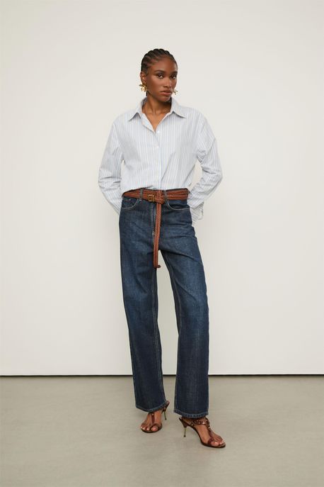 Calça Jeans Reta Lavagem Escura Jeans Escuro - 38