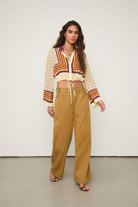 Calça De Sarja Prega Bolso Sépia Marrom Sepia - 34