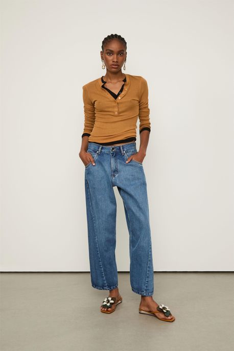 Calça Jeans Perna Torcida Aleta Costas Jeans Medio - 36