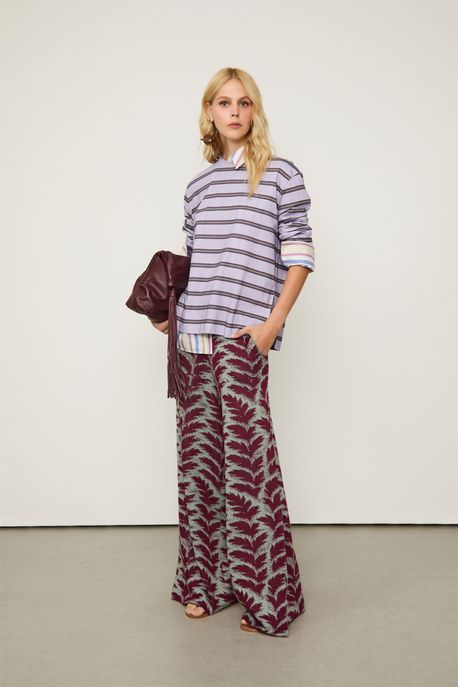 T-Shirt Malha Fio Tinto Color Roxo Açai C/ Cinza e Lilás - M