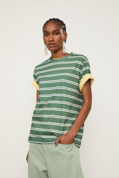 T-Shirt Malha Fio Tinto Verde Verde Eden C/ Off White - PP