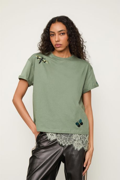T-Shirt Bordada Insetos Cinza Spray - M