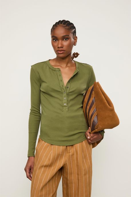 Blusa Rib Botões Verde Cypress - G