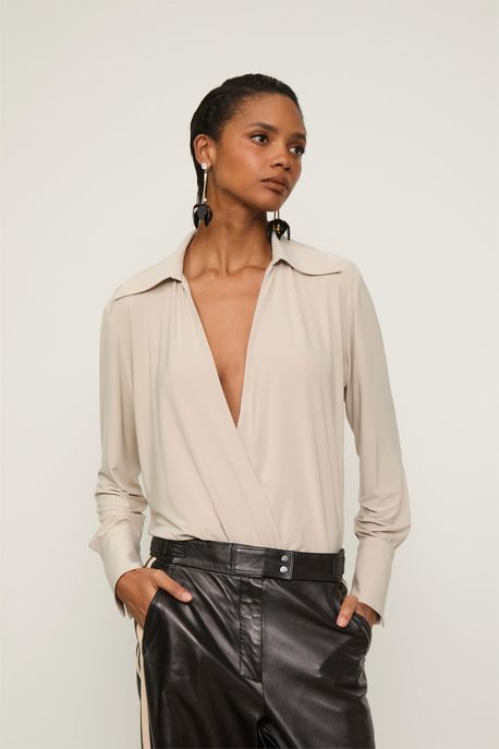 Camisa Jersey Punhos Transpassada Cinza Chateau - M
