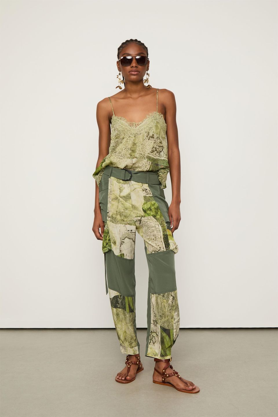 Top de Georgette de Alcinha Decote V Estampado com Renda