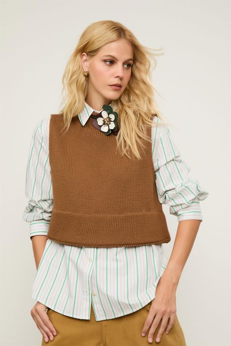 Blusa Tricot Cropped Marrom Sepia - P