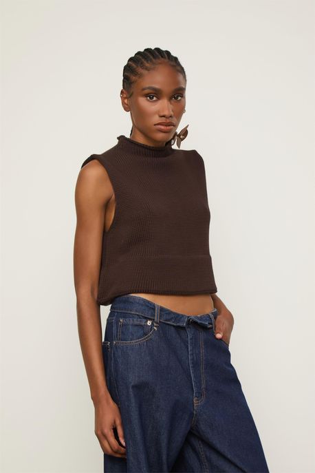 Blusa Tricot Cropped Chocolate Plum - M