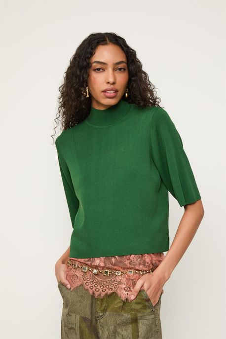 T-Shirt Básica De Tricot Gola Alta Verde Eden - G