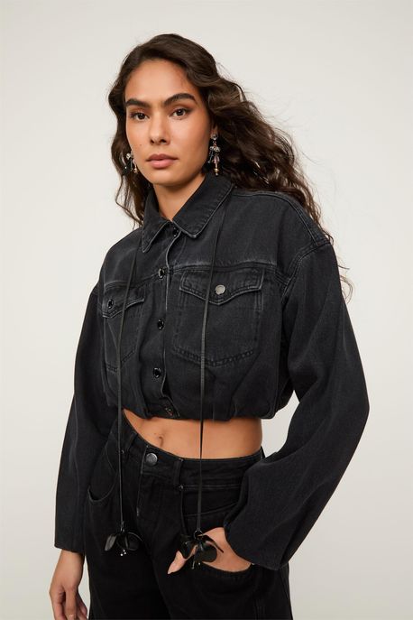 Jaqueta Jeans Balonê Dark Jeans Escuro - P