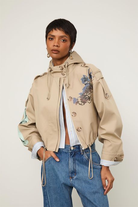 Parka Com Silk Floral Caqui Caqui - P