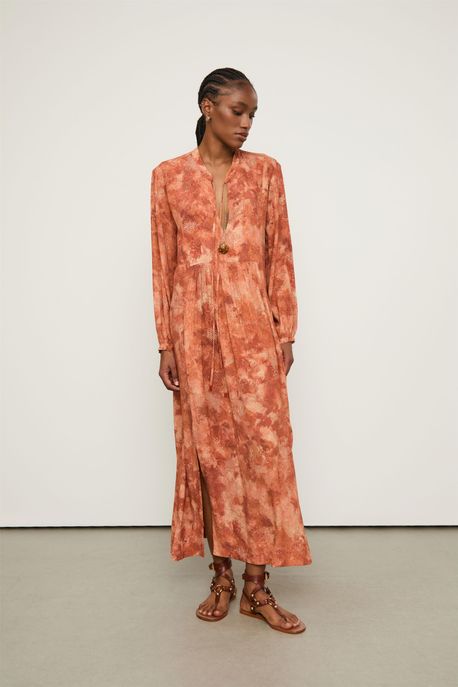 Vestido Tunica Midi Estampado Est Textura Massas Color - 42