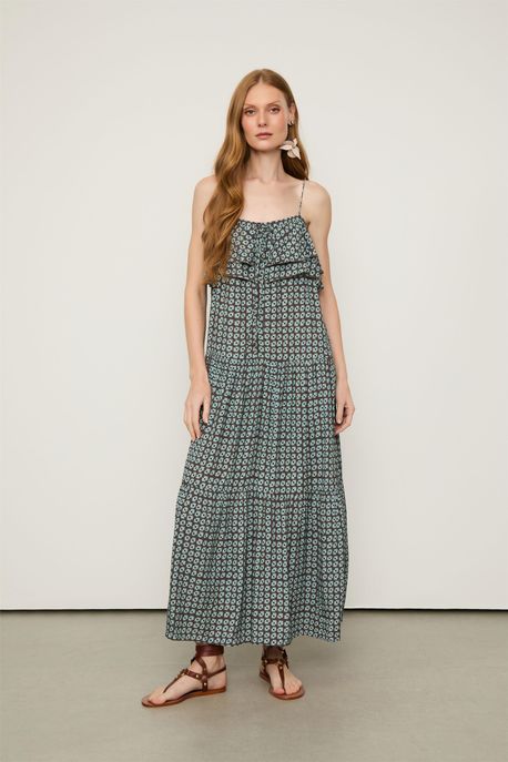 Vestido Midi Camadas Estampado Est Geo Flow Nautico m - 40