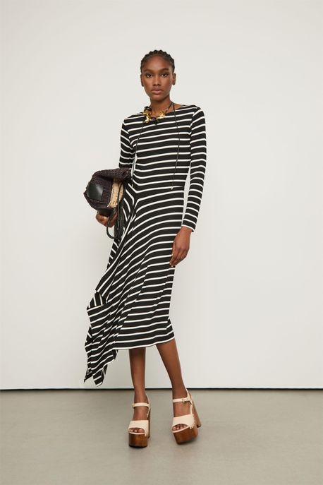 Vestido Listras Preto e Branco Preto C/ Off - P