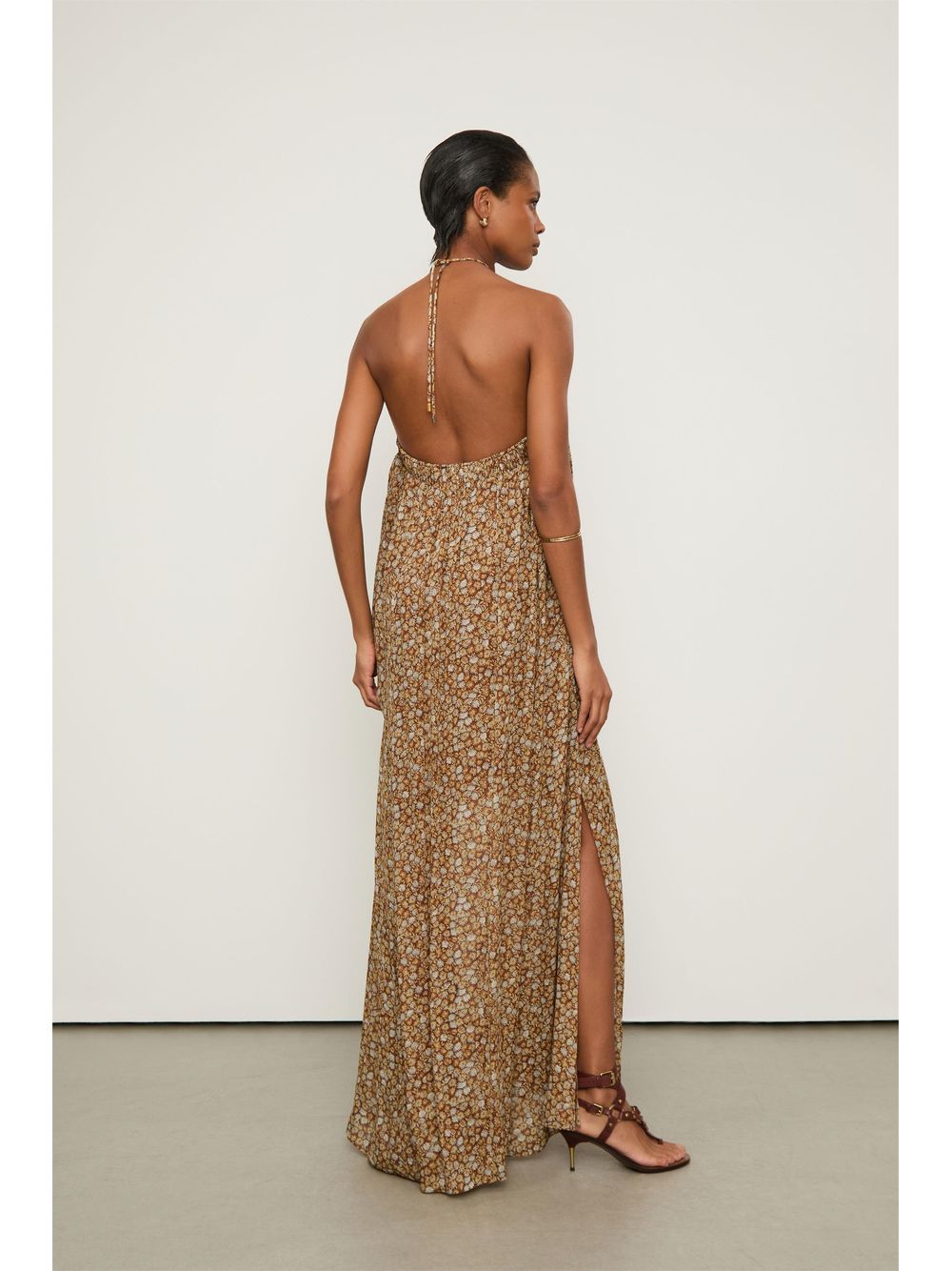 Animale — Vestido De Georgette Longo Frente Unica Com Alca Estampado