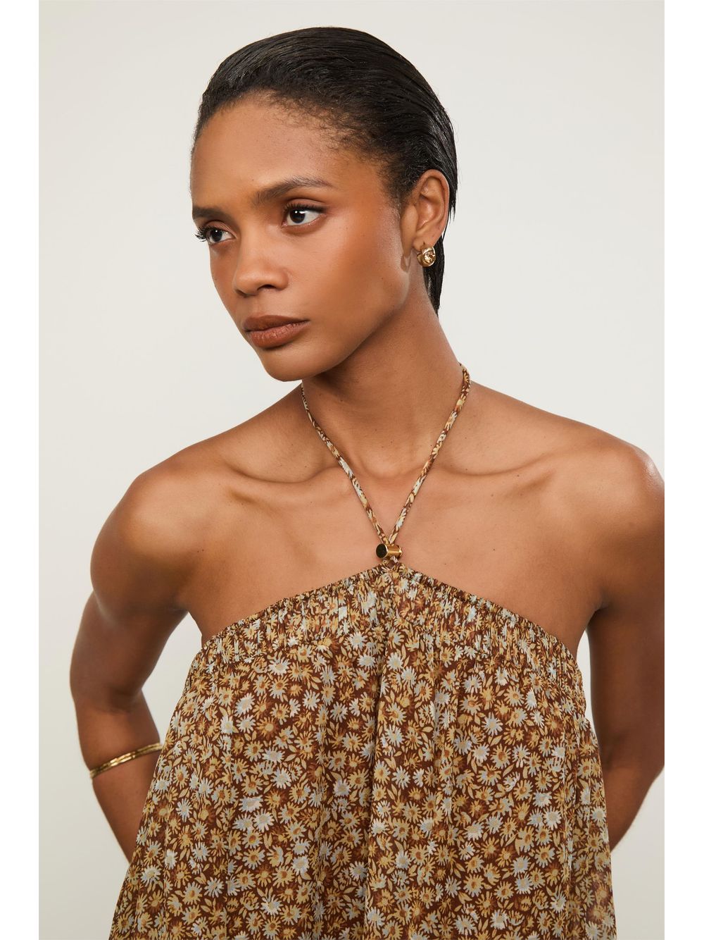 Animale — Vestido De Georgette Longo Frente Unica Com Alca Estampado