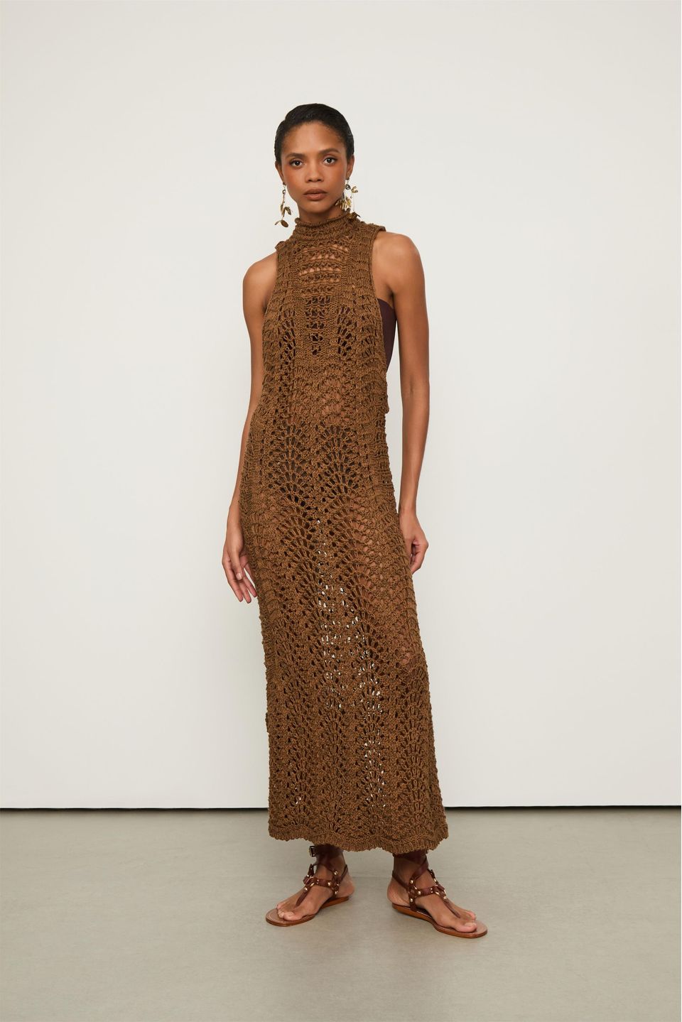 Vestido Tricot Decote Nadador Longo