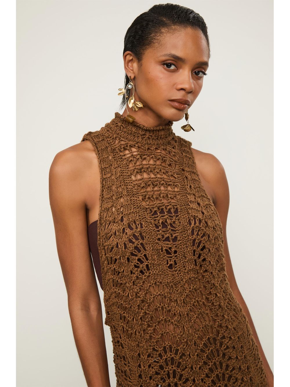 Animale — Vestido Tricot Decote Nadador Longo