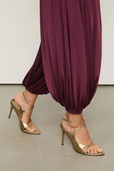 Sandalia De Couro Bicolor Dourado - 37