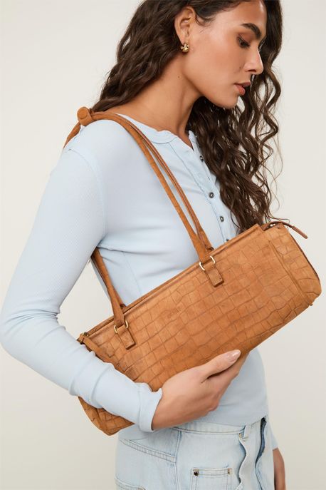 Bolsa De Croco Baguete Vintage Caramelo - U