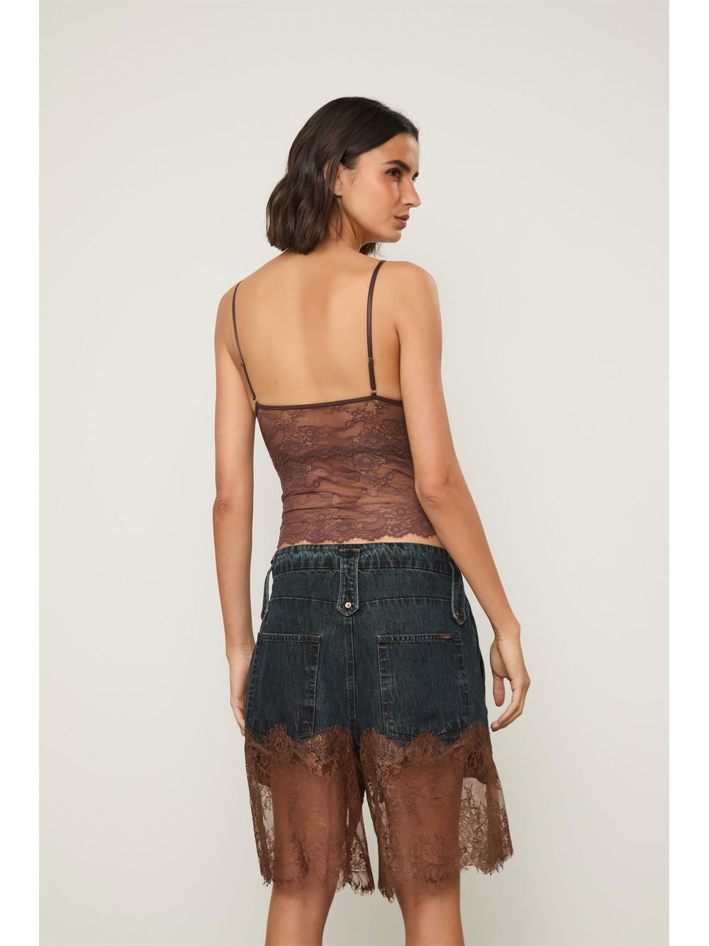 Animale — Bermuda Jeans Com Renda
