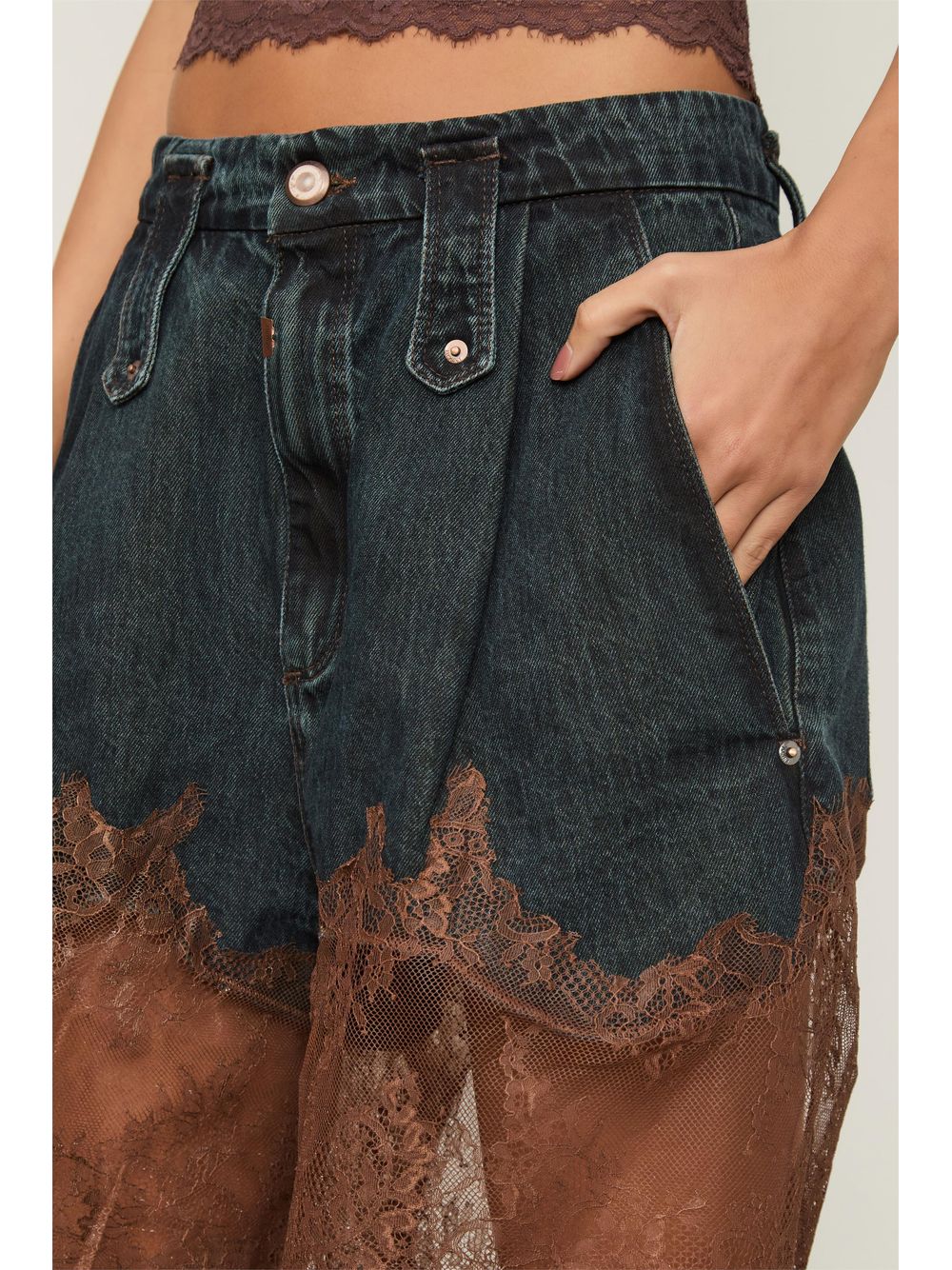 Animale — Bermuda Jeans Com Renda