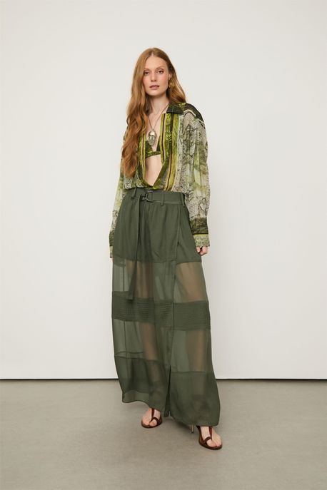 Saia De Georgette Envelope Verde Com Detalhes Em Cdc Verde Thyme - P