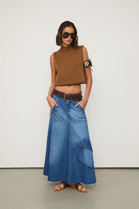 Saia Jeans Bolsos Evasé Jeans Medio - 40